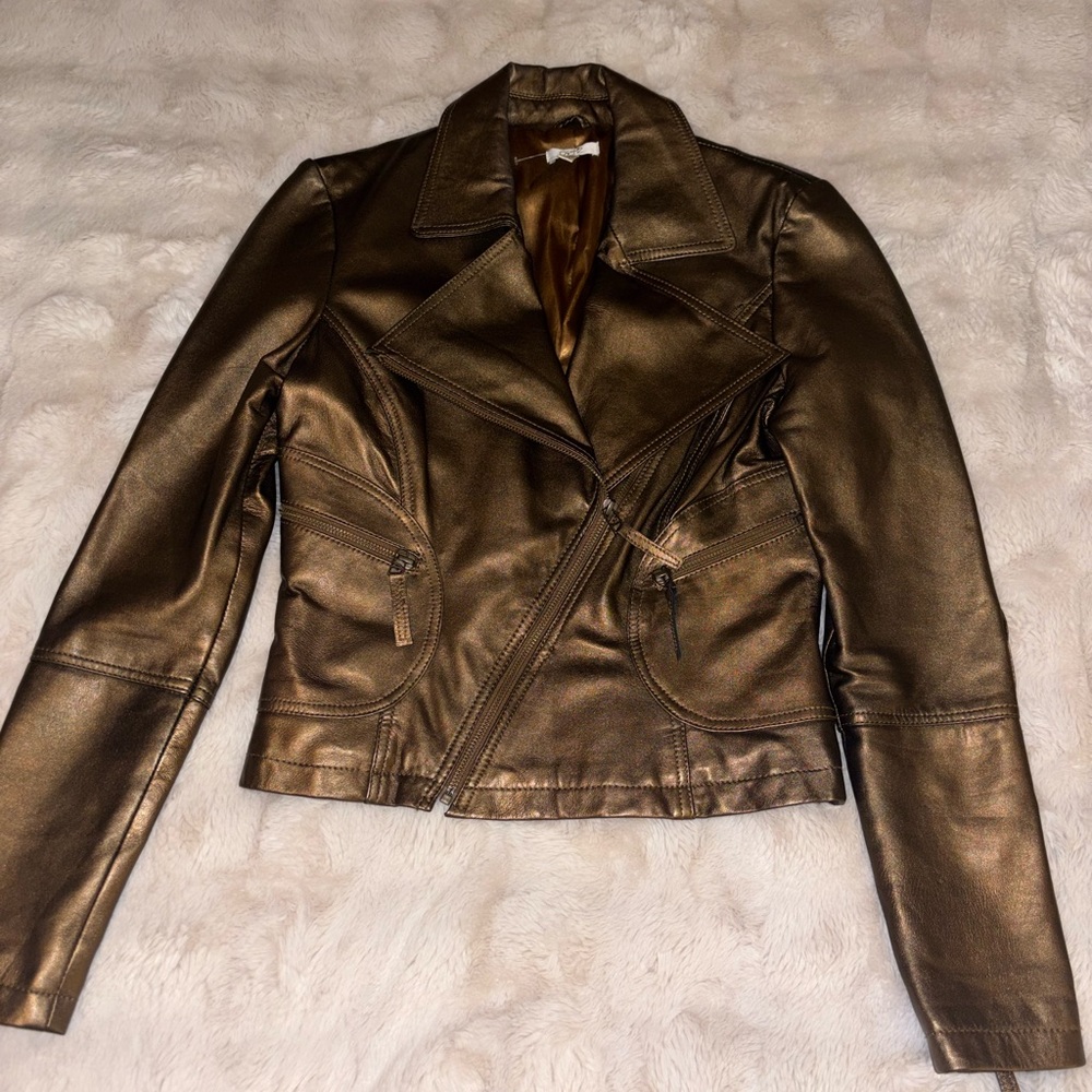 Vintage Cache Metallic Bronze Leather Jacket